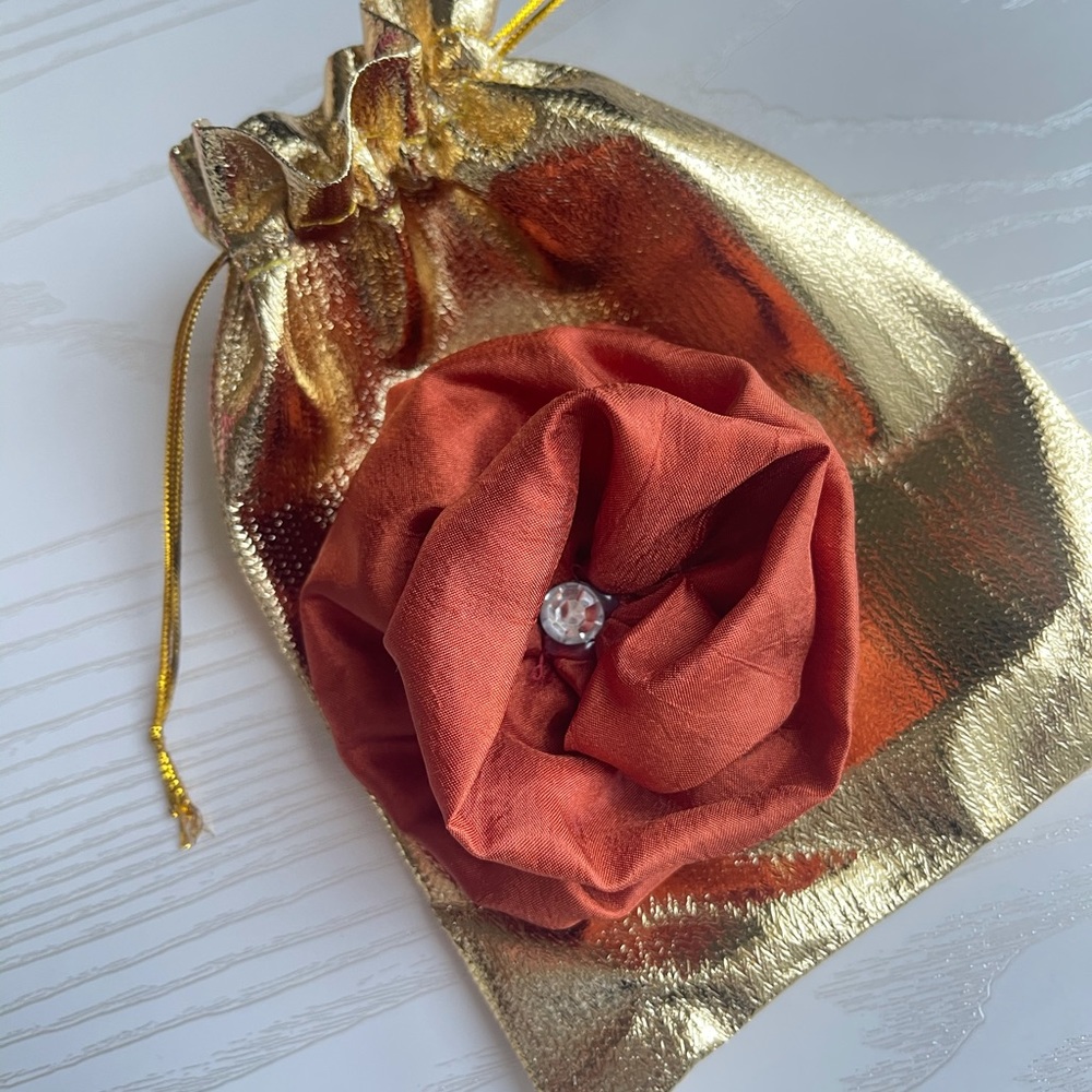 Burnt Orange Flower Hair Clip With Rhinestone, Flowers, Hair Clips